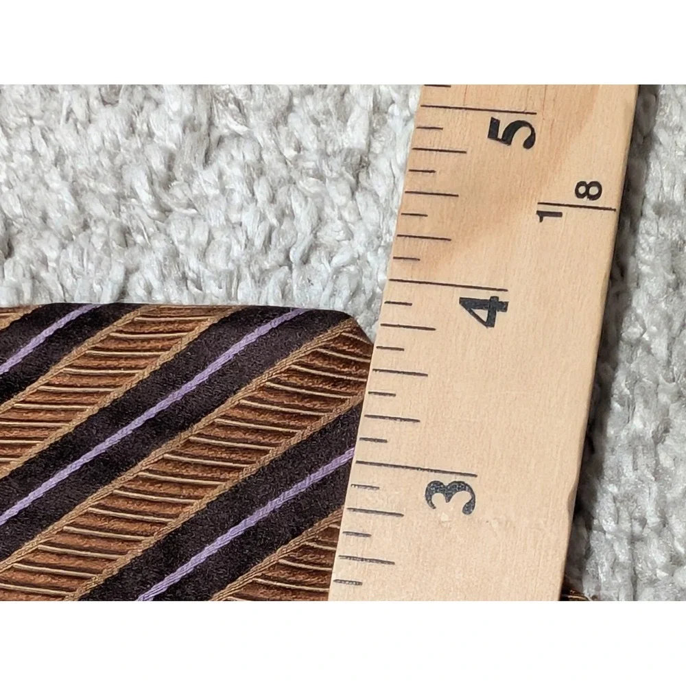 Claiborne Necktie Brown‎ Bronze Lavender Striped Silk Hand Made Classic Tie